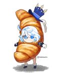  blue_hair chibi croissant drop-shaped_pupils food furina_(genshin_impact) hat light_blue_hair multicolored_hair top_hat 