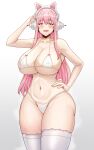  absurdres breasts half-closed_eyes hand_on_own_hip headphones highres huge_breasts nitroplus pink_eyes pink_hair saikunartworks smile super_sonico swimsuit thick_thighs thighhighs thighs 