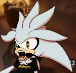  anthro chair clothing cyberpunk_2077 eulipotyphlan fur furniture gasp hedgehog hi_res male male/male mammal meme sega shitpost shocked_expression silver_the_hedgehog simple_background solo sonic_the_hedgehog sonic_the_hedgehog_(series) 