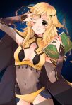  1girl ahoge arms_up blonde_hair bodystocking book breasts circlet fire_emblem fire_emblem_fates grey_eyes highres holding holding_book looking_at_viewer medium_breasts navel ophelia_(fire_emblem) solo y_unisef 