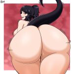  absurd_res animal_humanoid big_butt black_hair breasts butt dragon dragon_humanoid female genitals hair hi_res huge_butt humanoid looking_at_viewer looking_back looking_back_at_viewer normi pussy solo thick_thighs 