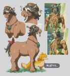  alternate_species brown_body canid canine duo equid equine eye_behind_hair feral fox fur furrification hi_res horse japanese_text link male mammal multicolored_body multicolored_fur muscular nintendo size_difference sugata1616 tauro text the_legend_of_zelda yellow_body yellow_fur 