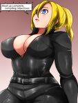  1girl absurdres android blonde_hair blue_eyes breasts commission glowing glowing_eyes highres isna_(footprintsofisna) jumpsuit large_breasts non-web_source pixiv_commission t-800 terminator_(series) the_terminator 