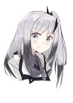 1girl :/ absurdres allial_(coefont) arms_at_sides blush coefont collared_shirt cropped_torso dot_nose flat_chest gradient_hair grey_eyes grey_hair grey_shirt highres hood hood_down hooded_jacket jacket long_hair looking_at_viewer multicolored_hair open_collar parted_bangs shirt side_ponytail sidelocks simple_background sleeveless sleeveless_shirt solo sose_kuwagata white_background white_jacket 