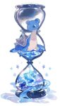  blue_eyes commentary_request flippers glint highres horns hourglass lapras meheeh pokemon pokemon_(creature) shell simple_background single_horn sparkle star_(symbol) water white_background 