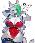  anthro breasts canid canine canis clothed clothing female five_nights_at_freddy&#039;s five_nights_at_freddy&#039;s:_security_breach fur grey_body grey_fur grey_hair hair hi_res mammal roxanne_wolf_(fnaf) scottgames simple_background solo steel_wool_studios togetoge tongue tongue_out wolf yellow_eyes 