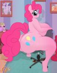  absurd_res anthro anthrofied anus big_breasts big_butt breasts butt chair cogsfixmore equid equine female feral friendship_is_magic furniture hair hasbro hi_res huge_butt mammal my_little_pony pink_hair pinkie_pie_(mlp) rarity_(mlp) solo thick_thighs 