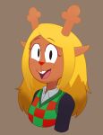  anthro antlers bust_portrait checkered_clothing clothing deer deltarune female hi_res hitsuji horn looking_at_viewer mammal noelle_holiday pattern_clothing portrait simple_background solo undertale_(series) 