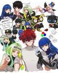  &gt;_&lt; 1girl :3 :d absurdres alternate_hair_color amamiya_ren amanozako_(megami_tensei) andrich_galam androgynous armor arrest atlus bird black_gloves black_hair blue_bodysuit blue_hair blunt_bangs blush bodysuit bodysuit_pull bottle card cat collared_shirt colored_inner_hair crossover eyelashes frown fur_trim glasses gloves green_hair hair_ornament half_gloves highres holding holding_bottle in-franchise_crossover jacket japanese_clothes long_hair looking_at_viewer medium_hair mini_person minigirl morgana multicolored_hair multiple_boys open_mouth otoko_no_ko owl persona persona_5 pointy_ears police protagonist_(smtv) purple_hair red_eyes red_hair ringo_(soul_hackers_2) shin_megami_tensei shin_megami_tensei_v shirt short_hair short_hair_with_long_locks sidelocks simple_background smile soul_hackers soul_hackers_2 sweater tengu turtleneck turtleneck_sweater two-tone_hair vest white_background white_shirt wings xd yellow_eyes yellow_pupils 