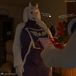  3d_(artwork) absurd_res age_difference asriel_dreemurr asriel_dreemurr_(god_form) blush bovid caprine clothing dialogue digital_media_(artwork) goat hi_res mammal monster mother mother_and_child mother_and_son parent parent_and_child son toriel undertale undertale_(series) yamimarik1994 