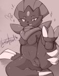  &lt;3 3_toes anthro anus breasts claws cute_fangs feet female generation_4_pokemon genitals greyscale half-closed_eyes llametsul long_claws monochrome narrowed_eyes nintendo one_leg_up open_mouth pokemon pokemon_(species) pussy raised_leg smile solo toes weavile 