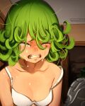  2girls bare_shoulders bra breasts cleavage clenched_teeth closed_eyes crying english_commentary fubuki_(one-punch_man) greatest_freakout_ever green_hair highres indoors khyle. multiple_girls one-punch_man siblings sisters strap_slip tatsumaki tears teeth underwear upper_body white_bra 