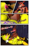  absurd_res avian bird canid canine chica_(fnaf) chicken comic duo female five_nights_at_freddy&#039;s fox foxy_(fnaf) galliform gallus_(genus) genitals hi_res male male/female mammal moan penetration penis phasianid pussy scottgames sex text vaginal vaginal_penetration yuuki_momofox_(artist) 