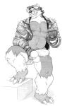  anthro ball_grab balls claws clothing erection eyewear foreskin generation_8_pokemon genitals glasses greyscale grin hi_res humanoid_genitalia humanoid_penis jacket leather leather_clothing leather_jacket leather_topwear male monochrome nintendo obstagoon penis pokemon pokemon_(species) sharp_teeth shoulder_pads simple_background sketch smile solo spiked_shoulder_pads spikes standing teeth toddnet toe_claws topwear 