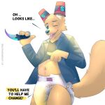  anthro bodily_fluids canid canine clothed clothing diaper diaper_fetish digital_media_(artwork) fox fur genital_fluids gregg_lee hair hi_res male mammal night_in_the_woods paddedvulpine presenting simple_background solo tail tongue urine wearing_diaper wet_diaper wetting 