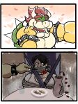  anthro blush bound bowser bracelet collar duo hi_res horn human jewelry koopa male male/male mammal mario_bros muscular muscular_anthro muscular_male nintendo pinumontbalou scalie shell spikes 