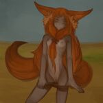  1:1 animal_humanoid big_ears breasts canid canid_humanoid canine canine_humanoid clothed clothing female fox_ears fox_humanoid fox_tail front_view genitals grey_body grey_skin hair humanoid long_hair long_tail looking_at_viewer mammal mammal_humanoid mostly_nude multicolored_body multicolored_skin nipples orange_eyes orange_hair panties pussy removed_clothing removing_pants small_breasts solo standing syvaron tail topless two_tone_body two_tone_skin underwear undressing 