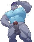  balls blush bodily_fluids bottomless clothed clothing cum erection generation_1_pokemon genital_fluids genitals glans hi_res humanoid leaking_cum machoke maldu male muscular muscular_humanoid muscular_male muscular_thighs nintendo nipple_outline partially_clothed penis pokemon pokemon_(species) solo sweat 