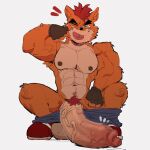  2023 abs absurd_res activision akachionmain anthro balls bandicoot biceps big_balls big_muscles big_penis bottomwear bottomwear_down clothed clothing crash_bandicoot crash_bandicoot_(series) crouching cute_expression emanata eyebrows eyes_closed fingerless_gloves footwear foreskin front_view fur genitals gesture gloves hair handwear hi_res huge_balls huge_penis humanoid_genitalia humanoid_penis hyper hyper_genitalia hyper_penis long_penis male mammal marsupial muscular muscular_anthro muscular_male navel nipples pants pants_down partially_clothed pecs penis presenting presenting_penis pubes shoes simple_background smile solo thick_penis thumbs_up tongue tongue_out topless topless_anthro topless_male tuft vein veiny_penis white_background 