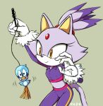  1girl blaze_the_cat blush cat_girl cat_teaser crop_top eyelashes forehead_jewel fur-trimmed_gloves fur_trim furry furry_female gloves highres light_smile playing ponytail purple_fur purple_track_suit simple_background sonic_(series) track_suit xdaze yellow_eyes 