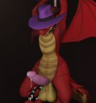  3d_(artwork) absurd_res anthro aroused balls big_balls big_penis blender_(software) blender_eevee bodily_fluids clothing collar cum cum_drip dancing digital_media_(artwork) dragon dripping erection fedora genital_fluids genitals grin hat hat_over_eyes headgear headwear henry_(henrycharizardboi) henrycharizardboi hi_res lizard male penis pink_penis pinup pole pole_dancing pose purple_clothing purple_hat purple_headwear red_body reptile scalie smile solo spiked_collar spikes western_dragon 