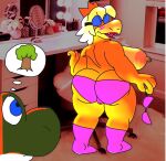  anthro big_breasts big_butt breasts butt clothing curvy_figure duo female hi_res kamek koopa magikoopa male male/female mario_bros nintendo possbooty scalie surprise thought_bubble undressing voluptuous yoshi yoshi_(character) 