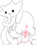  4:5 anus bodily_fluids butt butt_grab clitoris digital_drawing_(artwork) digital_media_(artwork) domestic_cat dragon felid feline felis female feral genitals hand_on_butt hi_res hybrid mammal nakimayo pink_anus pink_pussy pussy rear_view simple_background solo solo_focus spread_pussy spreading sweat sweatdrop the_battle_cats urethra white_background 