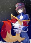  ambiguous_gender anthro braixen calem_(pokemon) canid canine cute_fangs duo embrace eyelashes eyes_closed female female_(lore) female_on_human generation_6_pokemon hand_on_back hand_on_hip headpat hi_res hug human human_on_anthro interspecies loufmir male male/female male_on_anthro mammal nintendo open_mouth open_smile pokemon pokemon_(species) pokephilia signature smile snow 