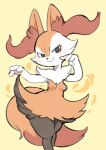  2023 3_fingers absurd_res anthro black_body black_eyes black_fur blush braixen breasts canid canine colored_sketch female fingers fire fluffy fluffy_tail fur generation_6_pokemon hi_res inner_ear_fluff looking_at_viewer mammal multicolored_body nintendo oposa pokemon pokemon_(species) simple_background sketch small_breasts smile solo tail tuft white_body white_fur wide_hips yellow_background 