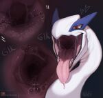  &lt;3 2021 ambiguous_gender ambiguous_pred black_background bodily_fluids bust_portrait colored cutaway digital_media_(artwork) english_text esophagus feral feral_pred front_view gaping_mouth generation_2_pokemon glistening glistening_tongue hi_res internal legendary_pokemon long_neck looking_at_viewer lugia mouth_shot nevolsky nintendo open_mouth oral_vore pink_tongue pokemon pokemon_(species) portrait pupils red_eyes saliva saliva_on_tongue saliva_string shaded signature simple_background solo sound_effects swallowing teeth text throat tongue tongue_out vore white_body white_skin 