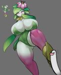  &gt;_&lt; absurd_res anthro big_breasts blush bodily_fluids breasts cleavage clothed clothing disust duo elemental_creature eyes_closed female flora_fauna flower_on_head footwear generation_5_pokemon generation_9_pokemon gluteal_fold gradient_body green_hair grey_background hair hand_to_mouth hi_res hisuian_form hisuian_lilligant huge_breasts leotard lilligant low-angle_view mouthless nintendo pink_sclera plant pokemon pokemon_(species) regional_form_(pokemon) short_hair simple_background skindentation stepping sweat sweatdrop white_body white_eyes wiglett yboon yellow_clothing yellow_footwear 