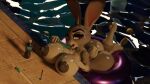  3d_(artwork) anthro areola big_breasts blender_(software) blender_cycles breasts butt digital_media_(artwork) disney female fur grey_body grey_fur hi_res huge_breasts judy_hopps lagomorph leporid looking_at_viewer mammal melthoras_den nipples nude pool purple_eyes rabbit smile solo tail thick_thighs water wide_hips widescreen zootopia 