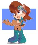  2023 absurd_res anthro archie_comics boots brown_body brown_fur brown_hair chipmunk clothing eyewear eyewear_on_head featureless_crotch female footwear fur goggles goggles_on_head ground_squirrel hair hi_res mammal rodent sally_acorn sciurid sega solo sonic_the_hedgehog_(archie) sonic_the_hedgehog_(comics) sonic_the_hedgehog_(series) spinstellar 