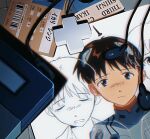  4zw89qkqagggcf7 blue_eyes bodysuit character_name closed_eyes cross cross_necklace crying headphones highres id_card ikari_shinji jewelry necklace neon_genesis_evangelion pilot_suit plugsuit sad shadow shirt walkman 