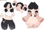  abs absurdres anal black_hair breasts dragon_ball dragon_ball_z fellatio fraankyy from_behind gloves grabbing grabbing_another&#039;s_hair hair_twirling highres irrumatio large_breasts large_penis looking_at_viewer moaning muscular muscular_female nude oral penis sex shorts skin_tight son_gohan sweat tearing_up tears thighs unfinished videl 