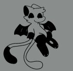  2_tails anonymous_artist anthro black_feet black_hands black_tail_tip black_white black_wings colorless feet generation_1_pokemon legendary_pokemon lyzendaer male mew_(pokemon) multi_tail nintendo pawpads pokemon pokemon_(species) solo tail wings 