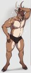  2023 5_fingers anthro areola blue_eyes brown_body brown_fur clothed clothing deer eyewear fingers fur glasses hi_res hooves horn kasusei looking_away male mammal navel sei_kasu solo standing underwear underwear_only 