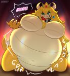  abdominal_bulge absurd_res anthro belly big_belly bodily_fluids bowser compsy digestion dragon drooling female hi_res mario_bros nintendo oral_vore princess_peach saliva solo tongue tongue_out vore 