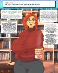  anthro big_breasts breasts clothed clothing container cup dialogue domestic_cat english_text eyewear felid feline felis female galacticmichi glasses hair holding_container holding_cup holding_object huge_breasts katrina_fowler mammal orange_hair solo text wearing_glasses 