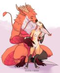  absurd_res anthro asian_mythology balls barbel_(anatomy) big_ears breasts canid canine claws crouching digitigrade dragon draixen duo east_asian_mythology eastern_dragon erection female flesh_whiskers fluffy fluffy_tail fox fur genitals hi_res horn kissing larger_male male male/female mammal mythology nipples nude orange_body orange_fur penis pussy scaledfox scuted_arms scutes size_difference smaller_female standing tail tody_(togaed) togaed 