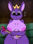  breasts completely_nude_female confusion crown female garten_of_banban headgear kangaroo looking_at_viewer macropod mammal marsupial nude purple_body queen queen_bouncelia question_mark royalty scepter screencap screencap_background sohornyraccoon solo watermark 