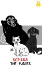  2022 artist_name black_body black_eyes black_fur black_sclera black_text bone canid canine canis cat_tail colored creepy dated digital_drawing_(artwork) digital_media_(artwork) dog_ears dog_tail domestic_dog empty_eyes english_text female feral fluffy fluffy_tail fur grey_eyes grey_teeth group hi_res humanoid_face ink inner_ear_fluff lock_symbol logo male mammal prick_ears quadruped red_text scp-1913-1 scp-1913-2 scp-1913-3 scp_foundation signature simple_background sitting skull skull_head tail teeth text trio tuft white_background white_body white_eyes white_fur yellow_lock_symbol zal-cryptid 