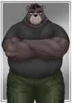  2023 absurd_res anthro bear belly big_belly black_nose brown_body hi_res kemono male mammal musclegut overweight overweight_male scar shillon0610 solo 