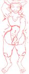  absurd_res anthro balls bodily_fluids genital_fluids genitals hi_res machine male male/male nude penis pinup pose precum protogen shitomo sketch solo unfinished 