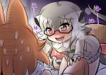  animal_ears artist_self-insert bare_shoulders bed bird blush brown_hair dhole_(kemono_friends) dog_ears dog_girl dog_tail drooling extra_ears glasses gloves grey_hair hand_on_another&#039;s_leg heavy_breathing highres kemono_friends kemono_friends_3 kiwi_(bird) long_sleeves meerkat_(kemono_friends) meerkat_ears meerkat_tail multicolored_hair multiple_girls open_mouth sekiguchi_miiru shirt short_hair skirt sleeveless smile sweater tail two-tone_hair white_hair yes-no_pillow yuri 