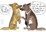  alternate_species ambiguous_gender brown_body brown_fur canid canine canis dialogue domestic_dog duo ears_back feral feralized fur furrification inner_ear_fluff mammal mob_psycho_100 mostly_nude necktie necktie_only one_(manga) paws pivoted_ears prick_ears rainiechi reigen_arataka shirt_collar side_view sitting snout speech_bubble square_crossover tuft yellow_body yellow_fur 