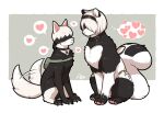  1boy 1girl 2b_(nier:automata) 9s_(nier:automata) animalization black_fur blind dog expressionless hairband heart highres missaka multicolored_fur nier:automata nier_(series) sitting smile snow_leopard tail tail_wagging white_fur white_hair 