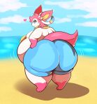  &lt;3 absurd_res anthro atsuineko beach bedroom_eyes belly big_belly big_butt biped blue_bottomwear blue_clothing blue_sclera blue_shorts bottomwear bow_(anatomy) butt clothed clothing eeveelution fan_character fluffy fluffy_tail generation_6_pokemon girly gloves_(marking) hair hand_on_hip hi_res huge_butt huge_hips huge_thighs hyper hyper_butt jiggling leg_markings looking_at_viewer looking_back looking_back_at_viewer male markings moobs multicolored_body narrowed_eyes nintendo obese obese_anthro obese_male outside overweight overweight_anthro overweight_male pink_body pink_hair pokemon pokemon_(species) rear_view ribbons_(anatomy) sand scarf sea seaside seductive shorts sky smile socks_(marking) solo standing sylveon tail thick_thighs tight_clothing topless two_tone_body velvet_(atsuineko) water white_body white_eyes 