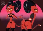  absurd_res anthro barbie_(helluva_boss) big_butt breasts butt clothed clothing demon female gatojack3 genitals helluva_boss hi_res horn imp panties partially_clothed pussy red_body red_eyes simple_background smile solo tail tattoo thick_thighs underwear 