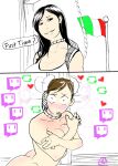  2girls black_hair blush brown_hair capcom chun-li coolboyashita covering covering_breasts double_bun english_text final_fantasy final_fantasy_vii gallows hair_bun hanging heart highres italian_flag italian_senate_porn_livestream_(meme) italy meme multiple_girls nude street_fighter street_fighter_6 tank_top the_ballad_of_buster_scruggs tifa_lockhart twitch.tv 